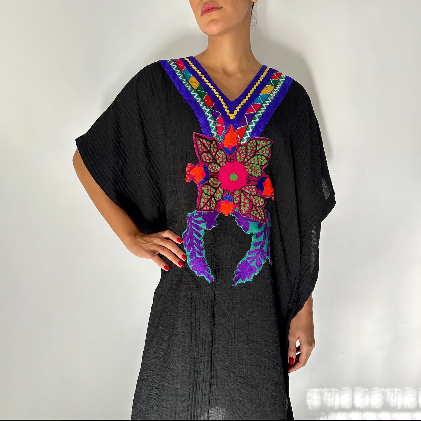 Loose Black Dress with Patchwork